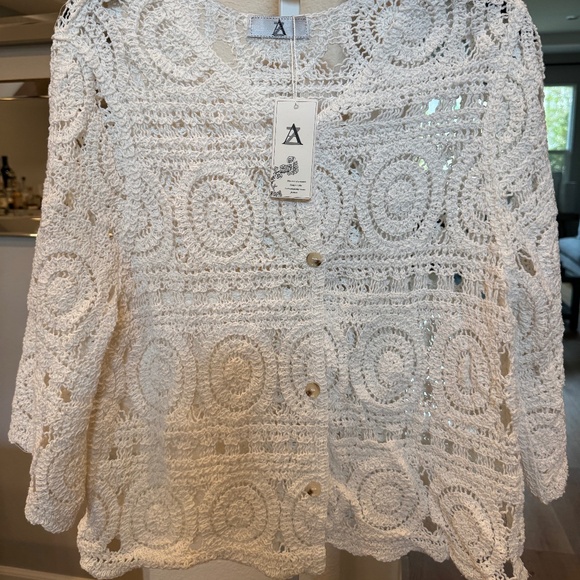 AZ BOHO CROCHET SWEATER BUTTON DOWN - Picture 1 of 4